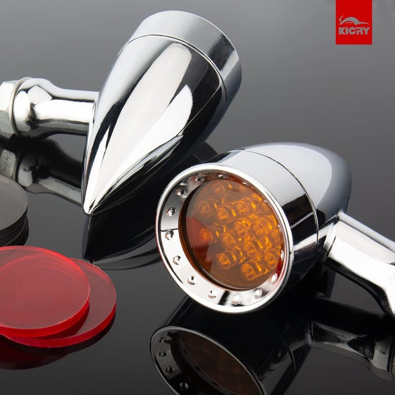 KICRY Motorcycle Turn Signals LED Bullet Front Rear Indicator Lights Universal Compatible for Harley Davidson Cruiser Iron Softail Street Bike Honda Shadow Yamaha Chopper Bobber Cafe Racer(Chrome/Amber-B) - Image 2